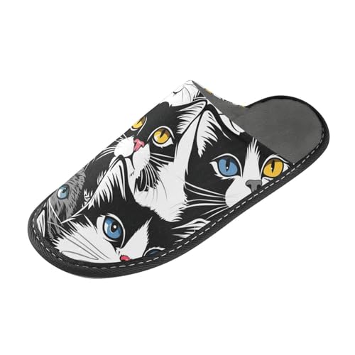 tplaotee Comic Cats Schwarz Weiß Warme Frauen Hausschuhe Frauen Hausschuhe Indoor mit Memory-Schaum für Haus, Schlafzimmer, Comic Cats Schwarz Weiß, 40 EU von tplaotee