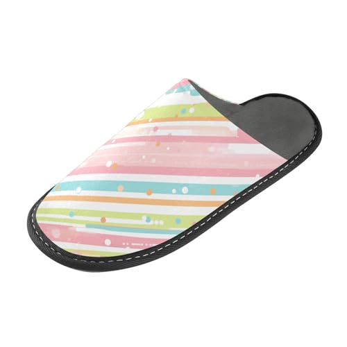 tplaotee Damen-Hausschuhe mit Memory-Schaum für Haus, Schlafzimmer, Rosa / Grün mit Streifenmuster von tplaotee