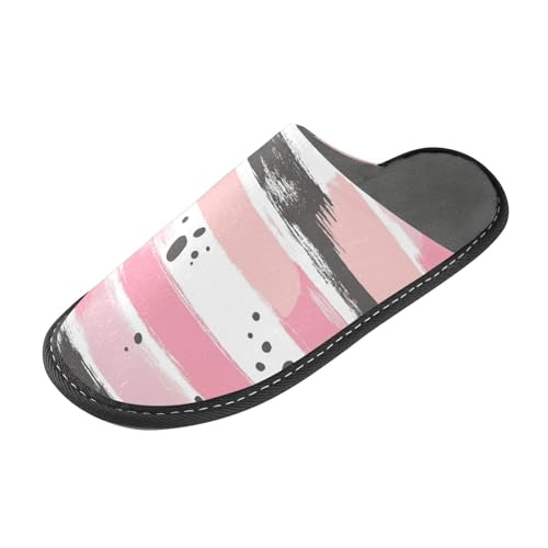 tplaotee Damen-Hausschuhe mit Memory-Schaum für Haus, Schlafzimmer, Streifenmuster, Rosa und Hellgrau, Rosa und Hellgrau Streifenmuster Doodle Art, 36/37 EU von tplaotee