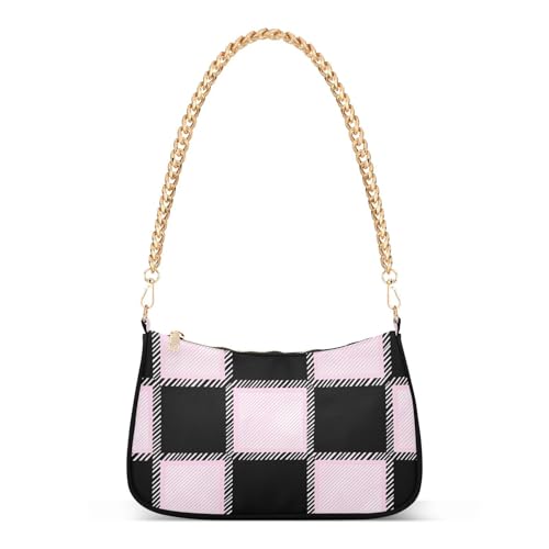 tplaotee Damen-Umhängetasche, Pfirsichkariert, trendige Kette, für den Herbst, Schwarz von tplaotee