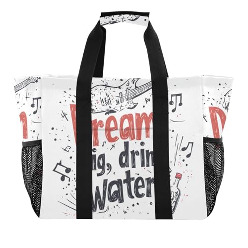 tplaotee Dream Big Drink Water Rock Style Utility Tote Wiederverwendbare Einkaufstasche, zusammenklappbar, Strandtasche, sanddicht, mit Griffen, Wäschesack von tplaotee