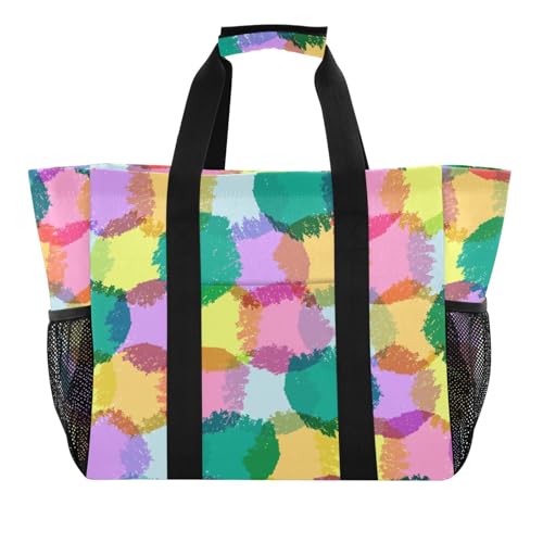 tplaotee Einfache, bunte Blöcke, Mehrzwecktasche für den Kofferraum, wiederverwendbar, faltbar, Strandtasche, wasserdicht, mit Griffen, Wäschesack von tplaotee