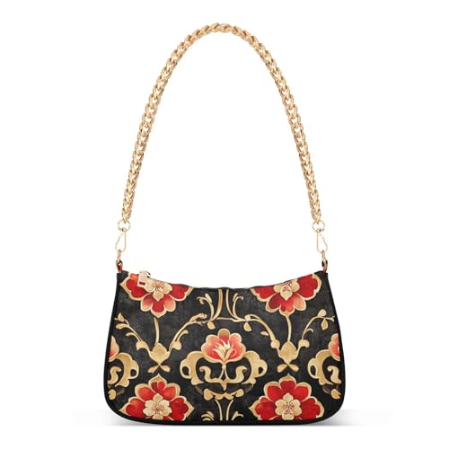 tplaotee Elegante Damentasche im chinesischen Stil, elegante Blumen, rote trendige Ketten-Tasche für Damen, Umhängetasche, Damen-Handtasche als Geburtstagsgeschenk für Frauen von tplaotee