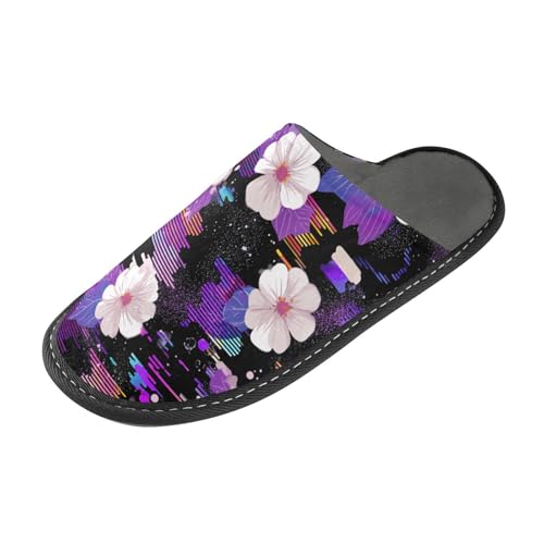 tplaotee FLOWERs Damenhausschuhe mit Memory-Schaum für Haus, Schlafzimmer, Schwarz, Flowers Vapor Wave Style Black, 40 EU von tplaotee