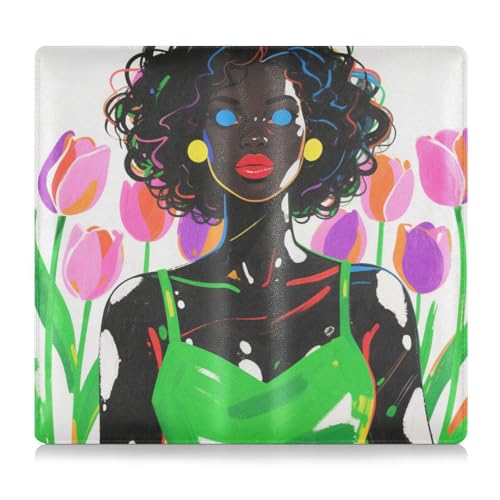tplaotee Fashion Black Woman Tulips Premium Leder Registrierungs- und Versicherungskartenhalter Brieftasche Zubehör Etui für Karten, wichtige Dokumente, Führerschein Fahrzeug Papiere von tplaotee