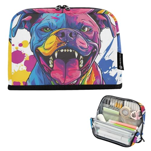 tplaotee Federmäppchen, Motiv: Fierce Hound Aquarellmalerei, großes Fassungsvermögen, erweiterbare Münze für Jungen, adretter Schulbedarf, estuche para lapices von tplaotee