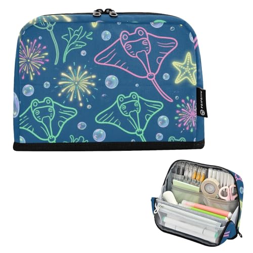 tplaotee Federmäppchen, Motiv: Ozean-Tiere, Manta, Rochen, Seestern, bunt, großes Fassungsvermögen, Make-up-Tasche, leichter Etui, Stifthalter für Jungen, High School, Bolsas Para Lapices von tplaotee