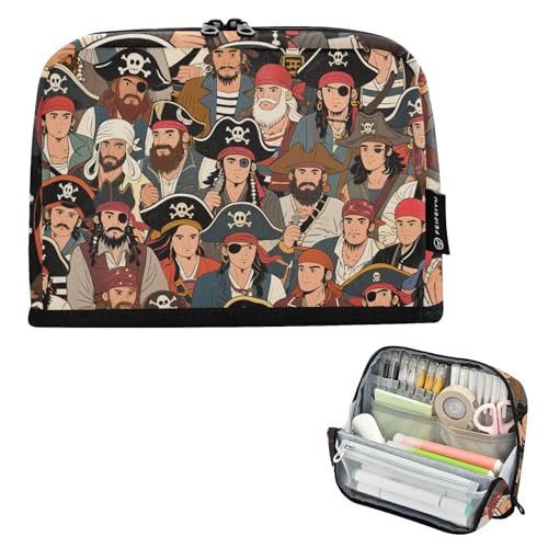 tplaotee Federmäppchen, Retro-Design, Cartoon-Piraten, großes Fassungsvermögen, leicht, Schreibwaren-Aufbewahrung für Jugendliche, Schule, Bolsita Para Lapices von tplaotee