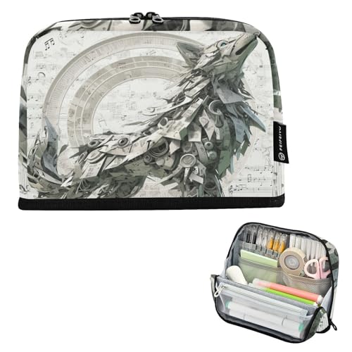 tplaotee Federmäppchen, mechanischer Stil, kybernetische Musiknoten, Wolf, Silber, großes Fassungsvermögen, Make-up-Tasche mit Schlitz, Schreibwaren-Organizer für Jungen, elementare Estuuchera para tplaotee Federmäppchen, mechanischer Stil, kybernetische Musiknoten, Wolf, Silber, großes Fassungsvermögen, Make-up-Tasche mit Schlitz, Schreibwaren-Organizer für Jungen, elementare Estuuchera para von tplaotee