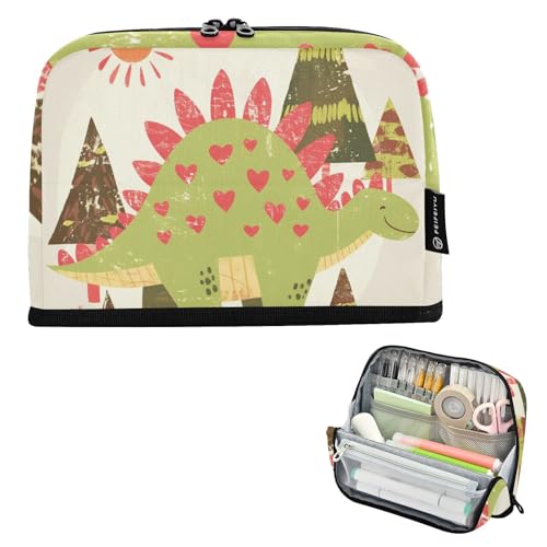 tplaotee Federmäppchen im Kritzelei-Stil, Cartoon-Dinosaurier, herzförmig, großes Fassungsvermögen, Kosmetik, große Mehrzweck-Tasche für Jugendliche, College, Estuche para lapices nina von tplaotee