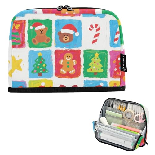 tplaotee Federmäppchen mit Aufschrift "Happy Christmas", großes Fassungsvermögen, erweiterbarer Aufbewahrungs-Organizer für Jugendliche, adrette Schule, Cartuchera Ecolar para ninas von tplaotee