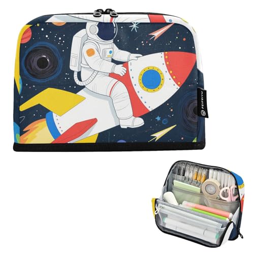tplaotee Federmäppchen mit Cartoon-Astronauten- und Weltraum, großes Fassungsvermögen, breite Öffnung, Schreibwaren-Aufbewahrung für Schüler, Schulbedarf, Estuches escolares para ninas von tplaotee