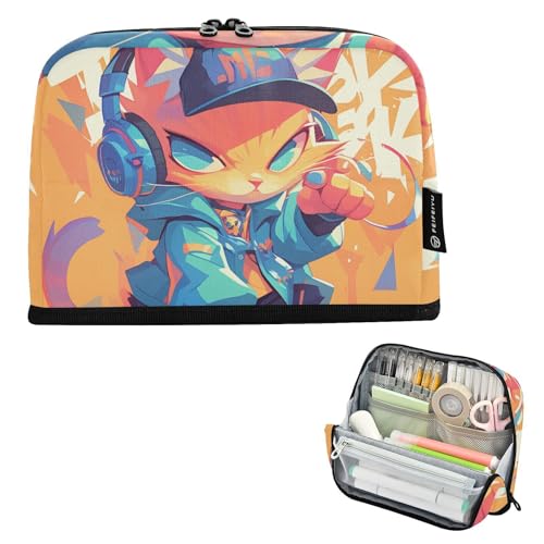 tplaotee Federmäppchen mit Cartoon-Katze, Graffiti-Stil, bunt, Hip-Pop-Bleistift-Tragetasche, großes Fassungsvermögen, Organizer, Reißverschluss, Mehrzweck-Tasche für Herren, High School, Bolsa Para tplaotee Federmäppchen mit Cartoon-Katze, Graffiti-Stil, bunt, Hip-Pop-Bleistift-Tragetasche, großes Fassungsvermögen, Organizer, Reißverschluss, Mehrzweck-Tasche für Herren, High School, Bolsa Para von tplaotee