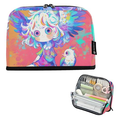 tplaotee Federmäppchen mit Cartoon-Mädchen mit Flügeln, großes Fassungsvermögen, niedliche Schreibwaren-Aufbewahrung für Teenager, Jungen, Schulbedarf, Lapiceras para ninos von tplaotee