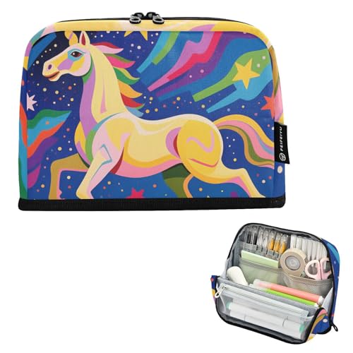 tplaotee Federmäppchen mit Einhörnern und Sternen aus Dopamin, großes Fassungsvermögen, stabile Schreibwaren-Aufbewahrung für Jugendliche, Kosmetik, estuchera para lapices von tplaotee