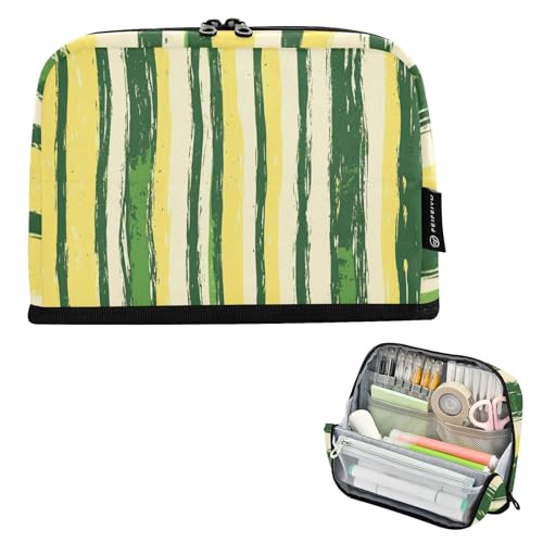 tplaotee Federmäppchen mit Kritzeleimuster, großes Fassungsvermögen, schmales Etui, Stiftehalter für Studenten, Mittelschule, Cartucheras, Escolares para ninas, Grasgrün / Gelb von tplaotee