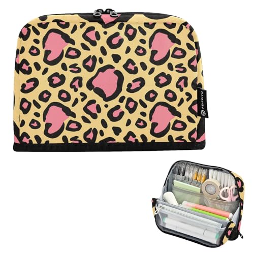 tplaotee Federmäppchen mit Leopardenmuster, großes Fassungsvermögen, Make-up-Tasche, einfaches Schreibwaren, Federmäppchen für Herren, Schulbedarf, Bolsas para erramientas von tplaotee