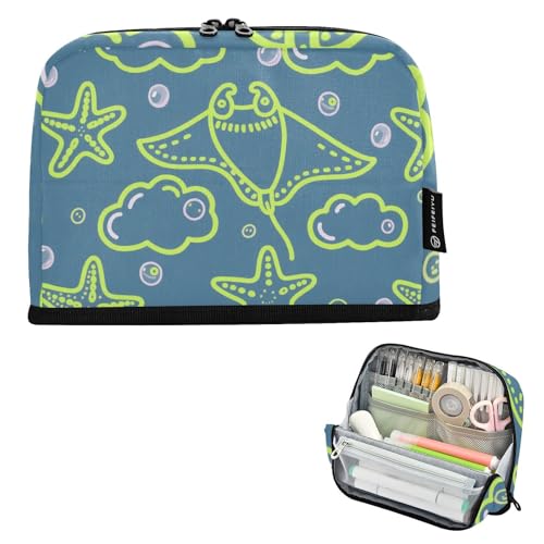 tplaotee Federmäppchen mit Meeresmotiv, Seestern, Chartreuse, Grau, große Kapazität, Aufbewahrungstasche, Schreibwaren, Federmäppchen für Teenager, Jungen, High School Supplies bolsas para maquillaje von tplaotee