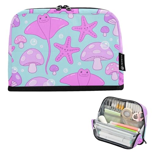 tplaotee Federmäppchen mit Meeresmotiv, Seestern, Violett, Rosa, großes Fassungsvermögen, Kosmetiktasche, Stehen, Schreibwaren, Stifttasche für Jungen, Schule, Bolsa Para, Utiles Ecolares von tplaotee