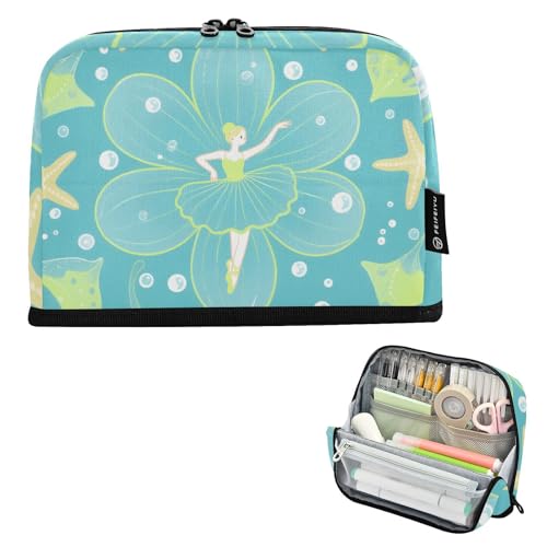 tplaotee Federmäppchen mit Meerestern, Fee, Chartreuse, großes Fassungsvermögen, tragbares Schreibwaren-Federmäppchen für adrette Schulbedarf, estuches para lapices von tplaotee