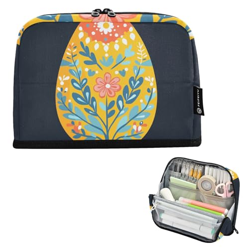 tplaotee Federmäppchen mit Osterei-Motiv, Blumen, großes Fassungsvermögen, Stifteetui, Reißverschluss, Schreibwaren, Stiftebeutel für adrette Kosmetik, Bolsas Para Lapices von tplaotee