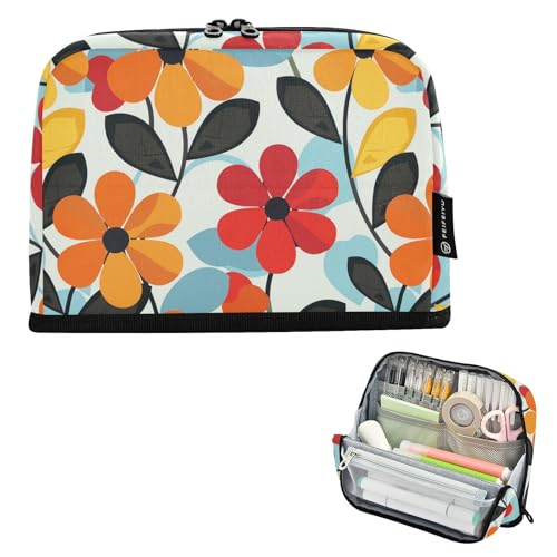 tplaotee Federmäppchen mit Retro-Blumen, großes Fassungsvermögen, Schreibwaren, Federmäppchen für Herren, Kosmetik, Estuche para lapices nina von tplaotee