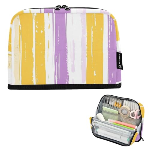 tplaotee Federmäppchen mit Streifenmuster, großes Fassungsvermögen, weich, Schreibwaren-Organizer für Herren, Schule, Must-Haves, Esuche para lapices pequeno, Gelb und Hellviolett von tplaotee