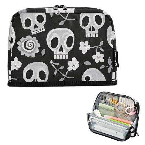 tplaotee Federmäppchen mit Totenkopf- und Blumenmotiv, großes Fassungsvermögen, mit Schlitz, Schreibwaren-Organizer für Frauen, Mittelschule, Estuche, Para, Lapices Pequeno, Weiß tplaotee Federmäppchen mit Totenkopf- und Blumenmotiv, großes Fassungsvermögen, mit Schlitz, Schreibwaren-Organizer für Frauen, Mittelschule, Estuche, Para, Lapices Pequeno, Weiß von tplaotee