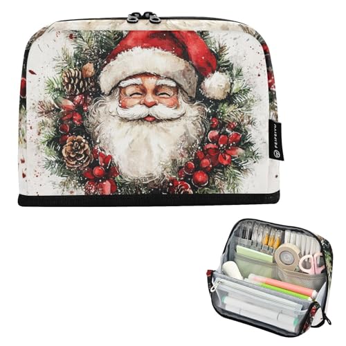 tplaotee Federmäppchen mit Weihnachtsmann auf einem Kranz, großes Fassungsvermögen, niedliches Schreibwaren-Federmäppchen für adrette Büromöbel, Para Lapices von tplaotee