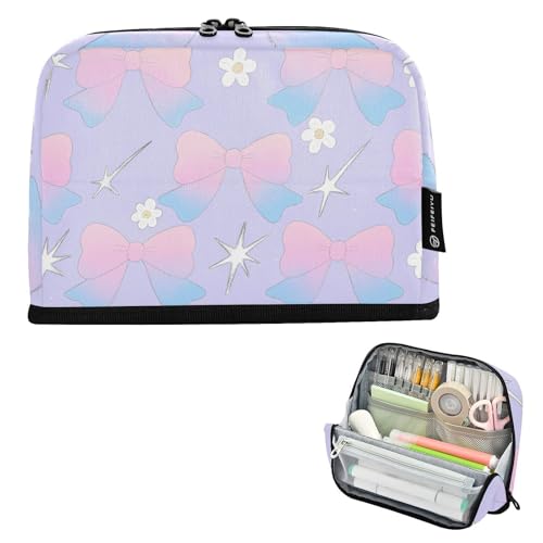 tplaotee Federmäppchen mit blauer rosa Schleife, violetter Hintergrund, großes Fassungsvermögen, Make-up, erweiterbar, Schreibwaren-Aufbewahrung für Jugendliche, Mittelschule, Bolsa para maquillaje tplaotee Federmäppchen mit blauer rosa Schleife, violetter Hintergrund, großes Fassungsvermögen, Make-up, erweiterbar, Schreibwaren-Aufbewahrung für Jugendliche, Mittelschule, Bolsa para maquillaje von tplaotee
