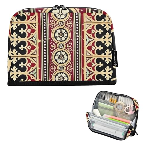 tplaotee Federmäppchen mit großem Fassungsvermögen, japanische Vintage-Blumen, mit Fach für Jugendliche, Schulbedarf, Rot und Schwarz von tplaotee