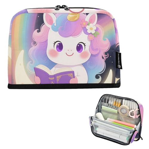 tplaotee Federmäppchen mit niedlichem Cartoon-Einhörner, große Kapazität, Make-up-Tasche, erweiterbar, Schreibwaren-Tasche für Teenager, adrette Schulbedarf, bolsa para maquillaje von tplaotee