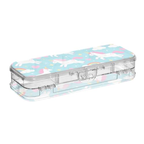 tplaotee Federmäppchen mit niedlichem Cartoon-Einhörner-Design, Kunststoff, transparent, doppelstöckig, Hartschalen-Etui für Schreibwaren, mit Schnappdeckel tplaotee Federmäppchen mit niedlichem Cartoon-Einhörner-Design, Kunststoff, transparent, doppelstöckig, Hartschalen-Etui für Schreibwaren, mit Schnappdeckel von tplaotee