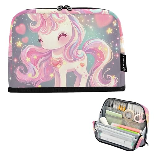 tplaotee Federmäppchen mit niedlichem Cartoon-Motiv, bunt, Einhörner, funkelnde Sterne, große Kapazität, Stiftetaschen, Stehen, Mehrzweck-Tasche für Herren, High School, Bolsita Para Lapices von tplaotee