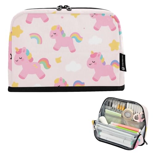 tplaotee Federmäppchen mit niedlichem Cartoon-Motiv, rosa Regenbogen-Einhörner, großes Fassungsvermögen, Make-up-Tasche mit Reißverschluss, Schreibwaren-Organizer für Studenten, Kosmetik, Bolsa Para von tplaotee