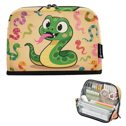 tplaotee Federmäppchen mit niedlichem Cartoon-Schlangenmotiv, großes Fassungsvermögen, Make-up-Tasche, mit Reißverschluss, Schreibwaren-Organizer für Teenager, Schulbedarf, Bolsita Para Lapices von tplaotee