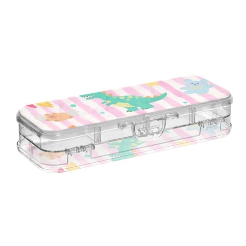 tplaotee Federmäppchen mit niedlichem Dinosaurier-Raketen-Design, transparent, doppelstöckig, harte Stifteetuis für Bastelkunst, mit Schnappdeckel von tplaotee