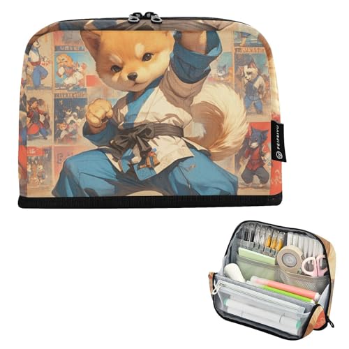 tplaotee Federmäppchen mit niedlichem Kung-Fu-Motiv, großes Fassungsvermögen, Kosmetiktasche, breite Öffnung, Schreibwaren-Organizer für Lehrer, Schulbedarf, Bolsas para herramientas von tplaotee