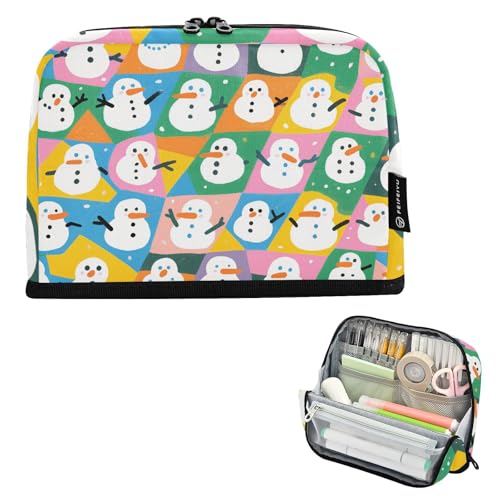 tplaotee Federmäppchen mit niedlichem Schneemann, großes Fassungsvermögen, Make-up-Tasche, hohe Kapazität, Schreibwaren-Organizer für Lehrer, Grundschule von tplaotee