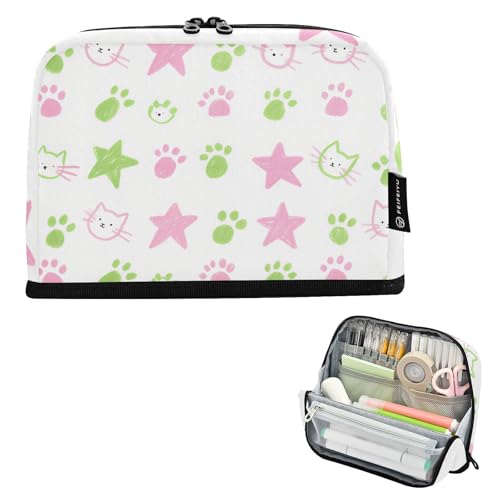 tplaotee Federmäppchen mit niedlicher Katze, grüne Pfotenabdrucke, rosa Sterne, große Kapazität, Make-up-Tasche mit Schlitz, Schreibtisch-Organizer für Lehrer, adrette Schule, Estuche para lapices de tplaotee Federmäppchen mit niedlicher Katze, grüne Pfotenabdrucke, rosa Sterne, große Kapazität, Make-up-Tasche mit Schlitz, Schreibtisch-Organizer für Lehrer, adrette Schule, Estuche para lapices de von tplaotee