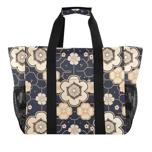 tplaotee Flache Aufbewahrungstasche mit geometrischem Muster, achteckig, Blume, wiederverwendbar, zusammenklappbar, groß, Strandtasche, wasserabweisend, mit Griffen, Wäschesack von tplaotee