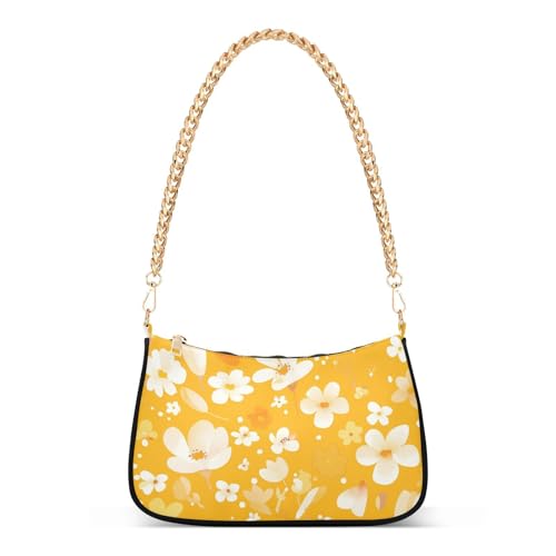 tplaotee Frühlingsgelbe Blumen-Illustration, trendige Kette, Herren-Umhängetasche, Damen-Handtasche für Geburtstagsgeschenke von tplaotee