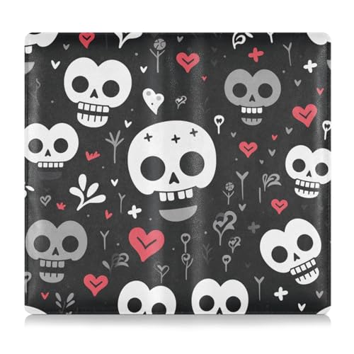 tplaotee Funny Skull Heart Black Premium Leather Car Registration and Insurance Holder Automobile Wallet Case Organizer for ID, Driver's License, Key Contact Information Cards von tplaotee