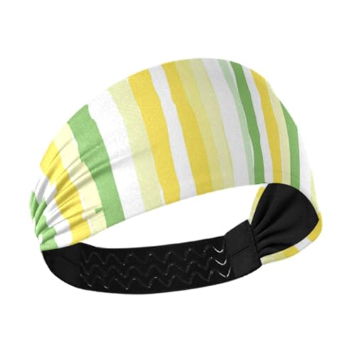 tplaotee Gelb-grün-weißes Streifenmuster, rutschfest? Fitness-Stirnband, elastisches Schweißband für Damen, zum Laufen, Fitnessstudio, Volleyball, Waschen des Gesichts von tplaotee