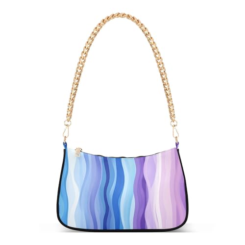 tplaotee Gestreiftes Muster, gewellte Linien, blau, lila, trendige Kette, Leder, Crossbody-Tasche für Damen für Reisen von tplaotee