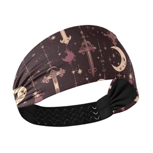 tplaotee Gothic Darkness Moon Cross lila rutschfeste Workout-Stirnbänder für Damen, dehnbar, schweißtreibende Bänder für Yoga, Yoga, Basketball, Volleyball von tplaotee