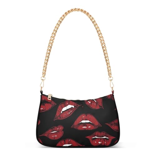 tplaotee Gothic Darkness Red Lips trendige Kette Umhängetasche Crossbody Handtasche für Mütter von tplaotee