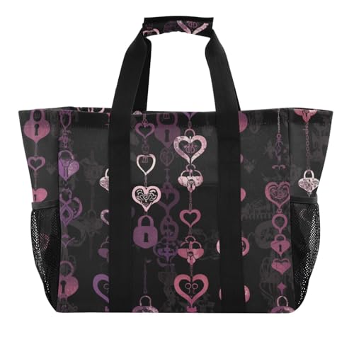 tplaotee Gothic Darkness Schlösser Herzen Kette Utility Strand Tote Einkaufstasche für Lebensmittel Faltbare Tragetasche für Strand Sanddicht mit Griffen Wäschetasche von tplaotee
