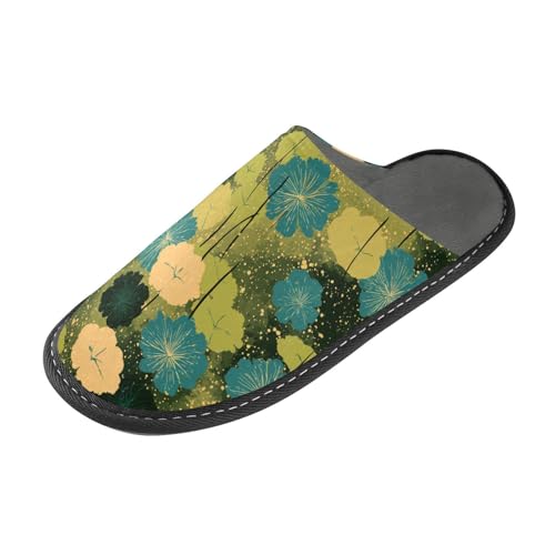 tplaotee Green Leaves Art Retro Warme Hausschuhe für Damen, Hausschuhe für Damen, Innenbereich, mit Memory-Schaum, für Haus, Schlafzimmer, Grüne Blätter Art Retro, 36/37 EU von tplaotee