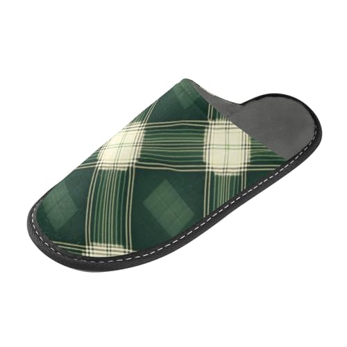 tplaotee Grüne Buffalo Plaid Slipper für Damen, Hausschuhe für den Innenbereich, mit Memory-Schaum, für Haus, Schlafzimmer von tplaotee